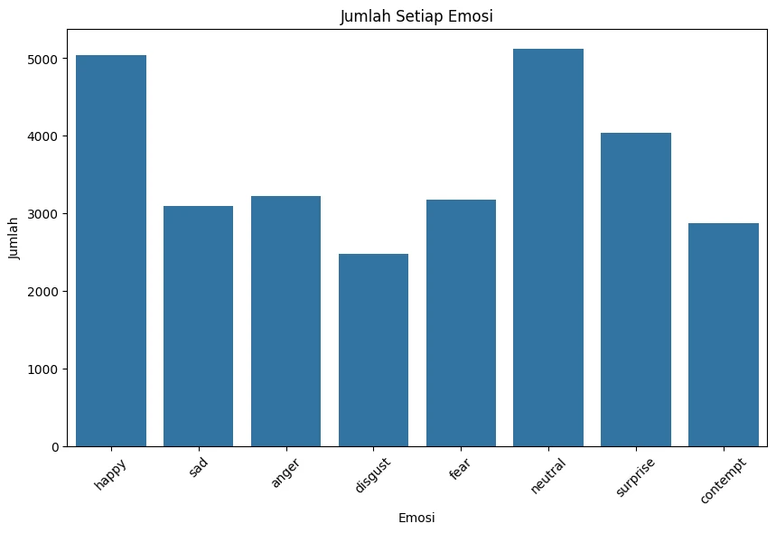 Persisted notebook output showing class distribution across eight expression labels; not independently reproduced.